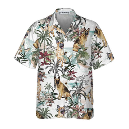 German Sheperd Summer Tropical Pattern Hawaiian Shirt,Hawaiian Shirt Gift, Christmas Gift