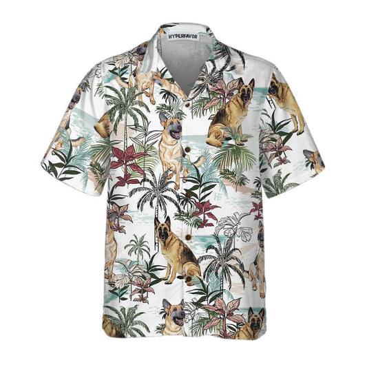 German Sheperd Summer Tropical Pattern Hawaiian Shirt,Hawaiian Shirt Gift, Christmas Gift