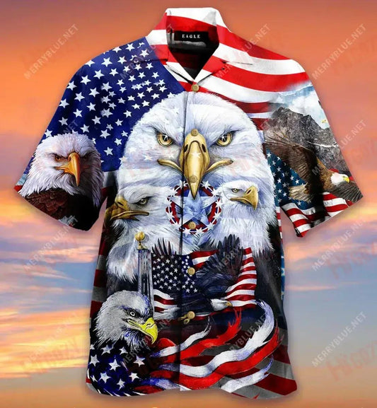 Eagles Patriotism American Sky Short Hawaiian Shirt Summer Short Sleeve Best Hawaiian Shirts Hawaiian Shirts For Men, Hawaiian Shirt Gift, Christmas Gift