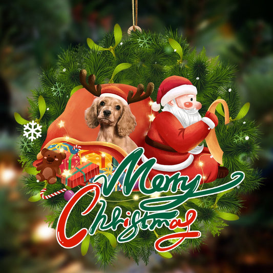 Cocker Spaniel 2-Santa & dog Hanging Christmas Plastic Hanging Ornament, Happy Christmas Ornament, Christmas Gift, Christmas Decoration