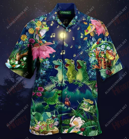 Frogs Sing Christmas Songs Short Hawaiian Shirt Summer Short Sleeve Custom Hawaiian Shirts Funny Hawaiian Shirts, Hawaiian Shirt Gift, Christmas Gift