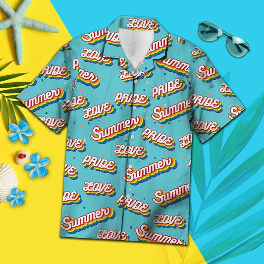 Lgbt Rainbow Shadow Different Text On Blue Pattern Hawaiian Shirt, Hawaiian Shirt Gift, Christmas Gift