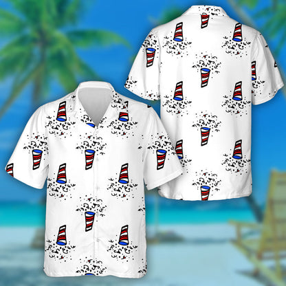 Hand Drawn Firecrackers In The Colors Of American Flag Hawaiian Shirt, Hawaiian Shirt Gift, Christmas Gift