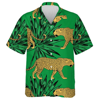 Wild African Leopard In Colorful Tropical Leaves Hawaiian Shirt, Hawaiian Shirt Gift, Christmas Gift