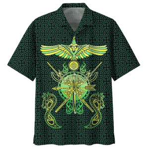 Yellow And Green Viking Bird Pattern Hawaiian Shirt, Hwaiian For Gift