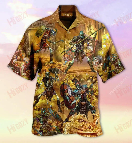 Skull Treasure Short Hawaiian Shirt Vacation Short Sleeve Custom Hawaiian Shirts Hawaiian Shirts For Men, Hawaiian Shirt Gift, Christmas Gift