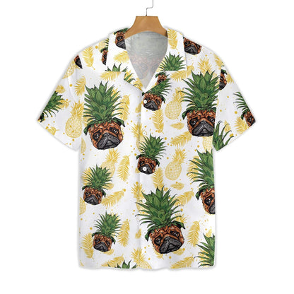 Pug Pineapple Head Funny Design White Background Hawaiian Shirt, Hawaiian Shirt Gift, Christmas Gift