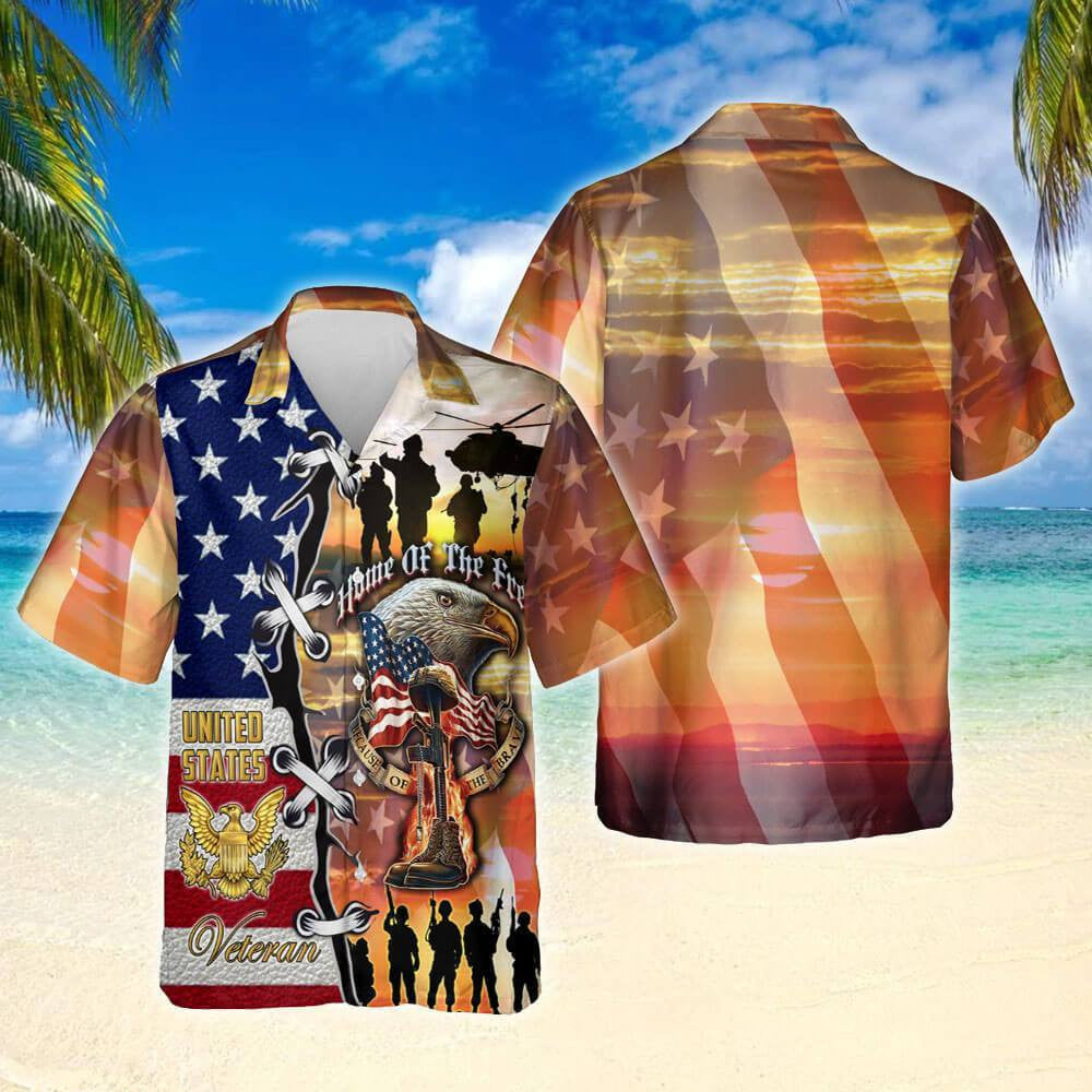 Ideal Design Hawaiian Shirt U.S. Veteran Home Of The Free, Hawaiian Shirt Gift, Christmas Gift