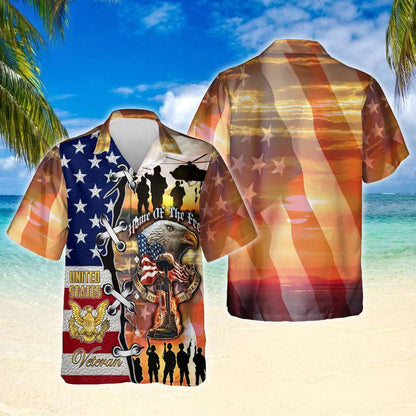 Ideal Design Hawaiian Shirt U.S. Veteran Home Of The Free, Hawaiian Shirt Gift, Christmas Gift