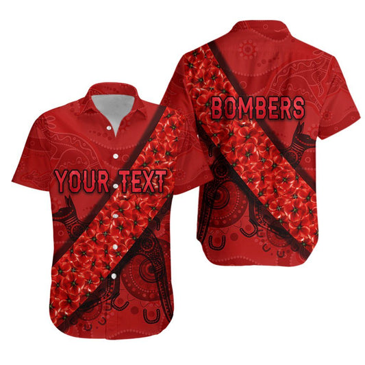 Essendon Bombers Hawaiian Aloha Shirt Anzac Day Indigenous Red Hawaiian Shorts Beach Short Sleeve_Hawaiian Shirt Gift, Christmas Gift
