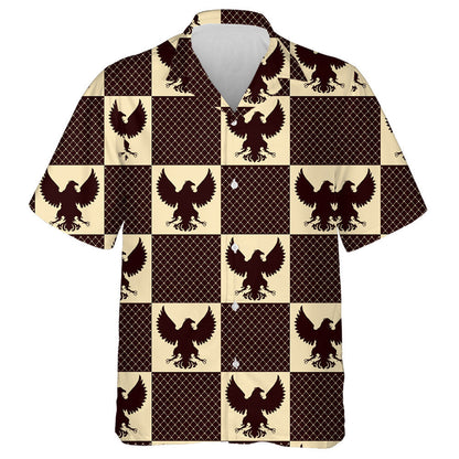 The Vintage Silhouette Of Eagle On Checkred Hawaiian Shirt, Hawaiian For Gift