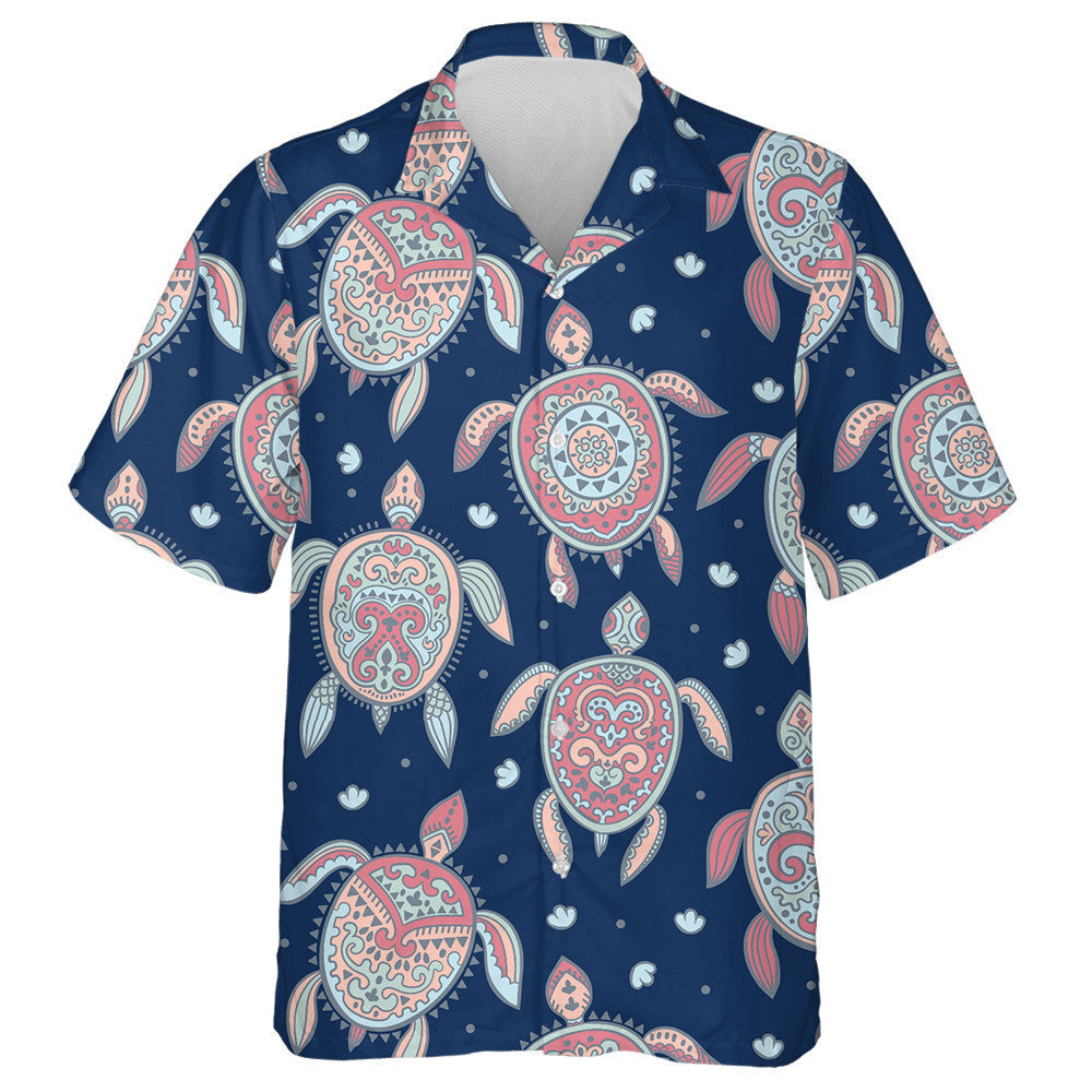 Colorful Style Tribal Turtle And Sea Waves Hawaiian Shirt, Hawaiian Shirt Gift, Christmas Gift