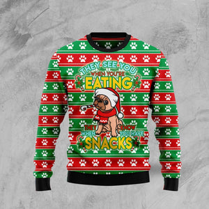 French Bulldog See You Eating Snacks Ugly Christmas Sweater 3D All Over Print, Christmas Gift, Gift Christmas 2024