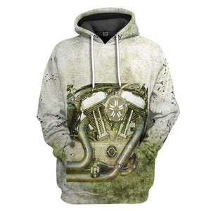 3D HD Motorcycle Motor Close Up Drag Racing Engine Custom Tshirt Hoodie Apparel