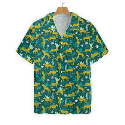 Leopards And Tropical Leaves Pattern Hawaiian Shirt, Hawaiian Shirt Gift, Christmas Gift