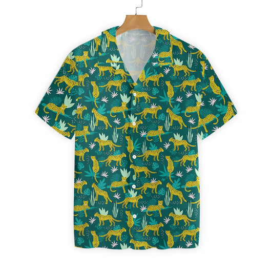 Leopards And Tropical Leaves Pattern Hawaiian Shirt, Hawaiian Shirt Gift, Christmas Gift