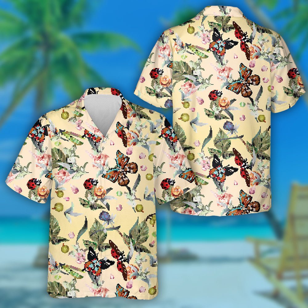 Theme Summer With Hand Drawn Butterflies And Flowers Hawaiian Shirt, Hawaiian Shirt Gift, Christmas Gift