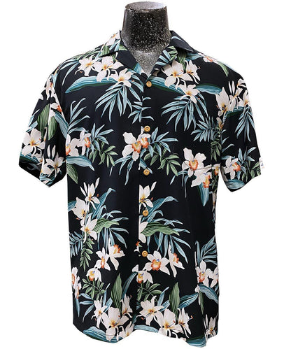 Orchid Ginger Black Hawaiian Aloha Shirt Hawaiian Shorts Beach Short Sleeve, Hawaiian Shirt Gift, Christmas Gift