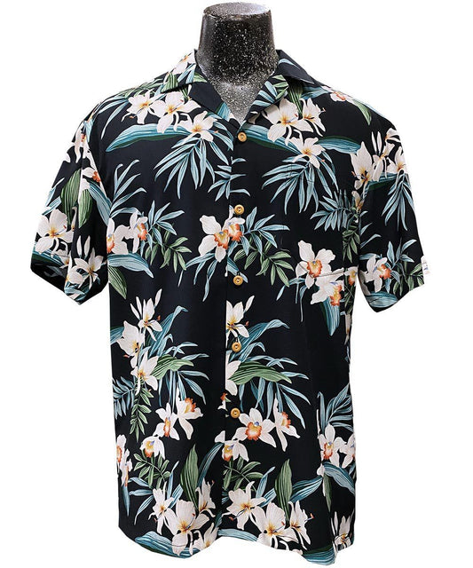 Orchid Ginger Black Hawaiian Aloha Shirt Hawaiian Shorts Beach Short Sleeve, Hawaiian Shirt Gift, Christmas Gift