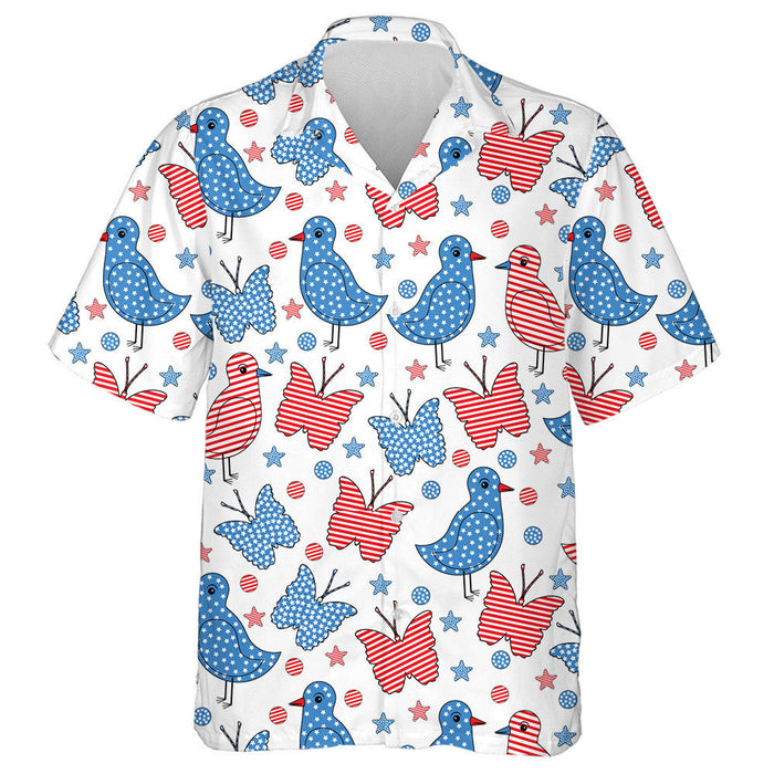 Adult Birds And Butterflies In The Style Of American Flag Hawaiian Shirt, Hawaiian Shirt Gift, Christmas Gift