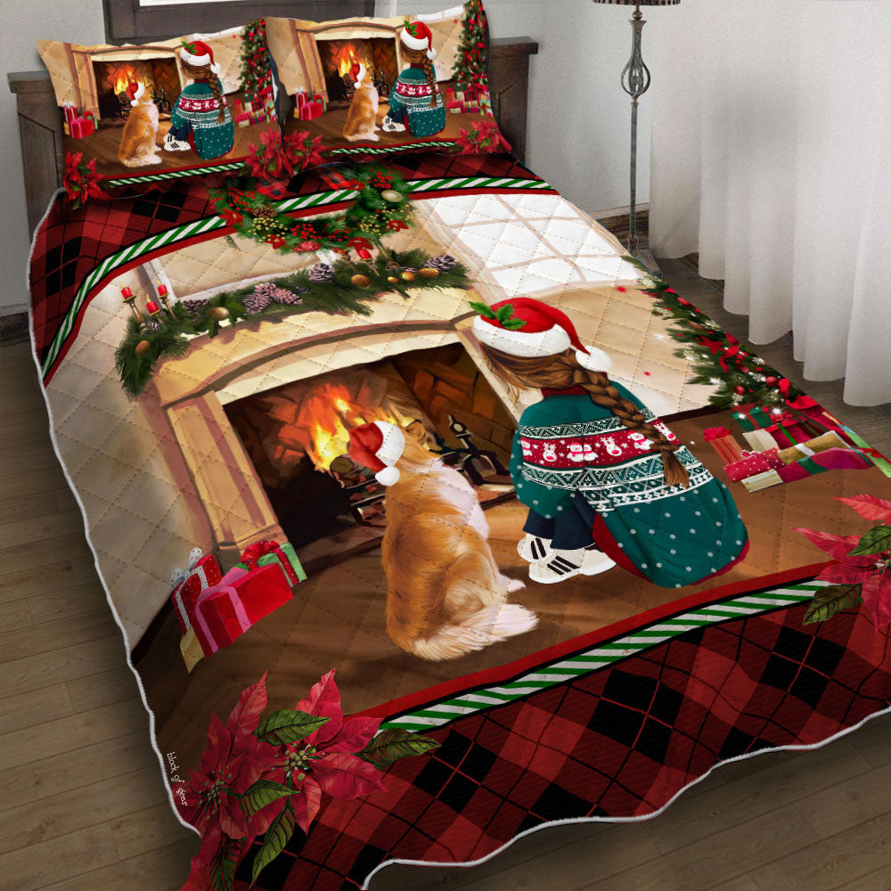 Christmas With A Golden Retriever Quilt Bedding Set  Bedroom Set Bedlinen 3D,Bedding Christmas Gift,Bedding Set Christmas
