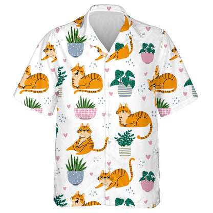 Cartoon Funny Red Cats And Plants In Pots Hawaiian Shirt, Hawaiian Shirt Gift, Christmas Gift