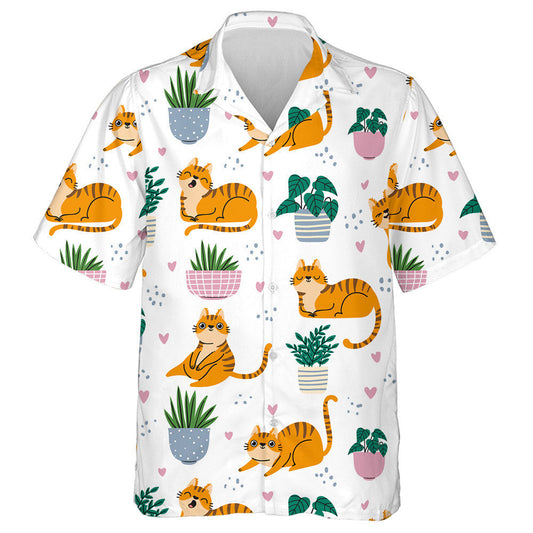 Cartoon Funny Red Cats And Plants In Pots Hawaiian Shirt, Hawaiian Shirt Gift, Christmas Gift