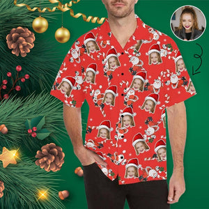 Custom Face Snowman Men's All Over Print Hawaiian Shirt, Hawaiian Shirt Gift, Christmas Gift