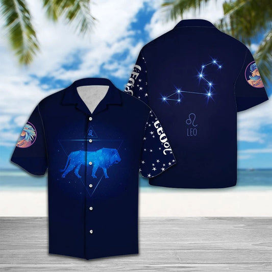 Leo Horoscope Teal Blue Lion Symbol Zodiac Hawaiian Shirt, Hawaiian Shirt Gift, Christmas Gift