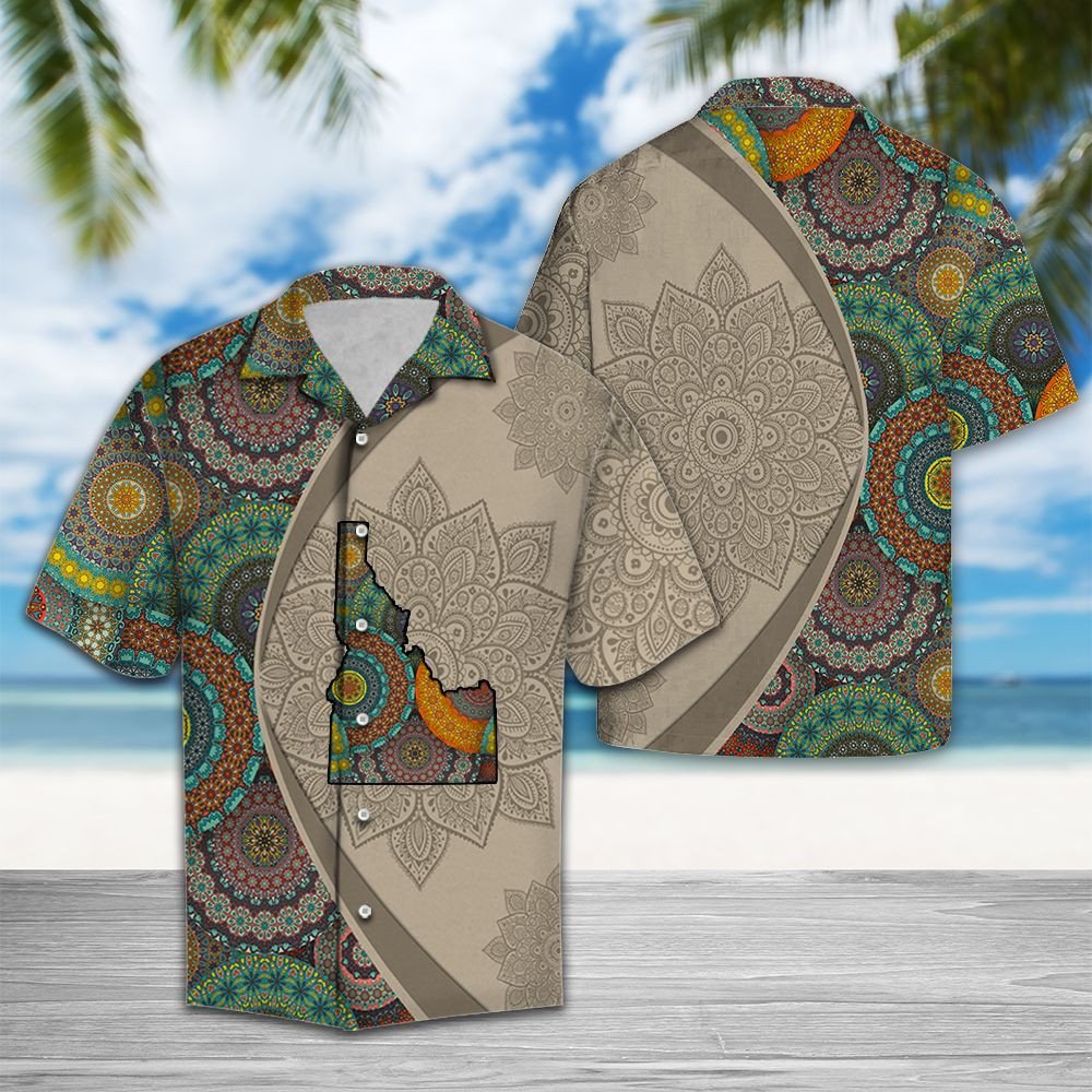 Idaho Mandala Style Flower Patchwork Hawaiian Shirt, Hawaiian For Gift
