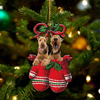 Airedale Terrier Inside Your Gloves Christmas Holiday-Two Sided Christmas Plastic Hanging Ornament, Christmas Ornament Gift, Christmas Gift, Christmas Decoration