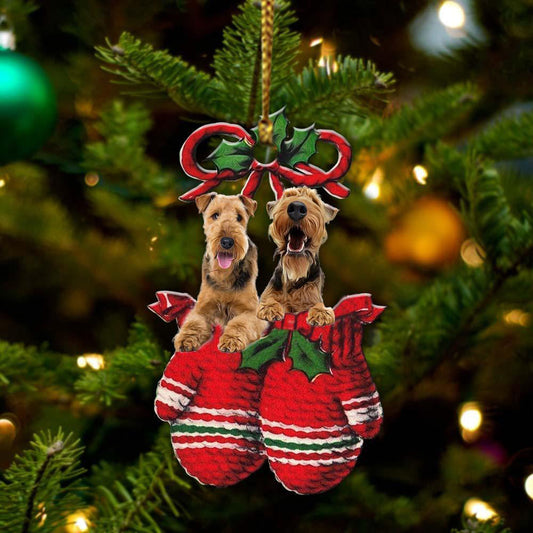 Airedale Terrier Inside Your Gloves Christmas Holiday-Two Sided Christmas Plastic Hanging Ornament, Christmas Ornament Gift, Christmas Gift, Christmas Decoration