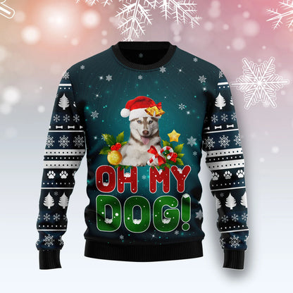 Siberian Husky Oh My Dog unisex womens & mens, couples matching, friends, funny family ugly christmas holiday sweater gifts, Christmas Ugly Sweater