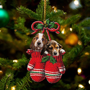 Basset Hound Inside Your Gloves Christmas Holiday-Two Sided Christmas Plastic Hanging Ornament, Christmas Ornament Gift, Christmas Gift, Christmas Decoration