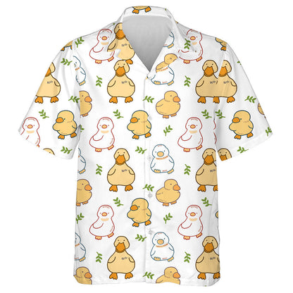 Hand Drawn Ducks And Flowers Ornament Hawaiian Shirt, Hawaiian For Gift