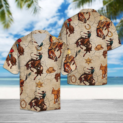 Hawaiian Shirt Exciting Rodeo With Hat And Horseshoes Design, Hawaiian Shirt Gift, Christmas Gift