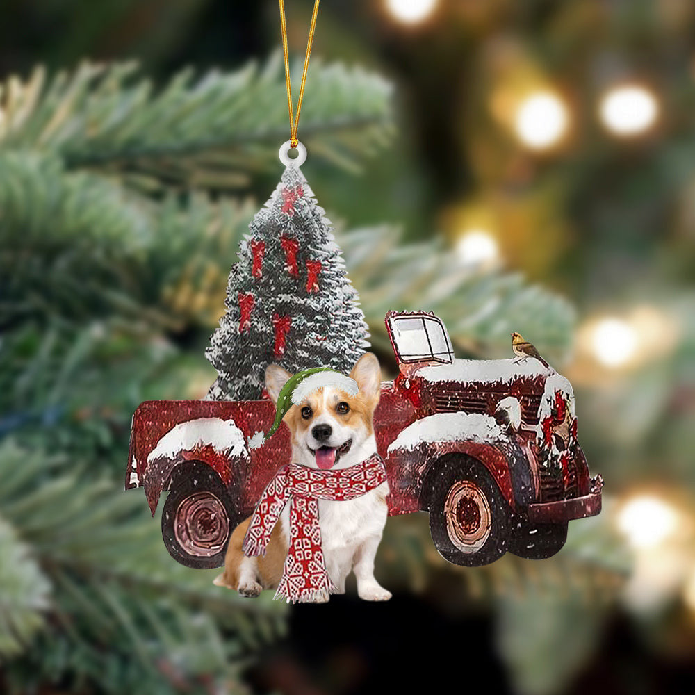 Corgi-Christmas Truck Two Sided Christmas Plastic Hanging Ornament, Christmas Gift, Christmas Decoration
