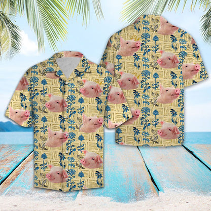 Lovely Pig And Floral Design Hawaiian Shirt,Hawaiian Shirt Gift, Christmas Gift