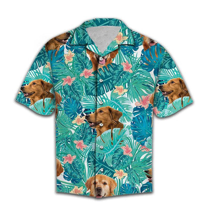 Tropical Golden Retriever Dog With Monstera Leafs Pattern Hawaiian Shirt, Hawaiian Shirt Gift, Christmas Gift