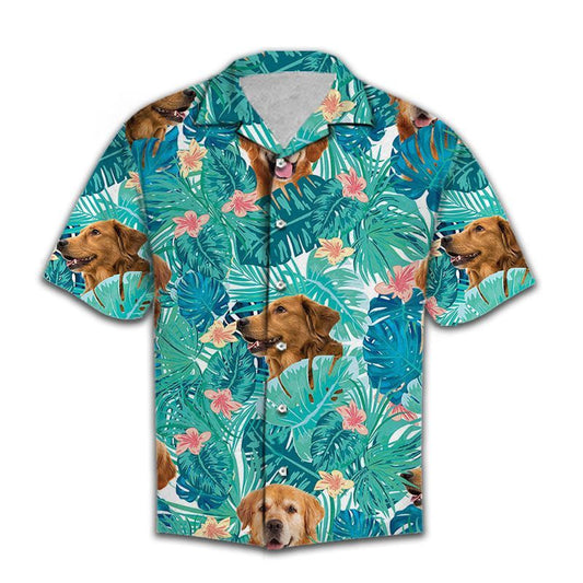 Tropical Golden Retriever Dog With Monstera Leafs Pattern Hawaiian Shirt, Hawaiian Shirt Gift, Christmas Gift