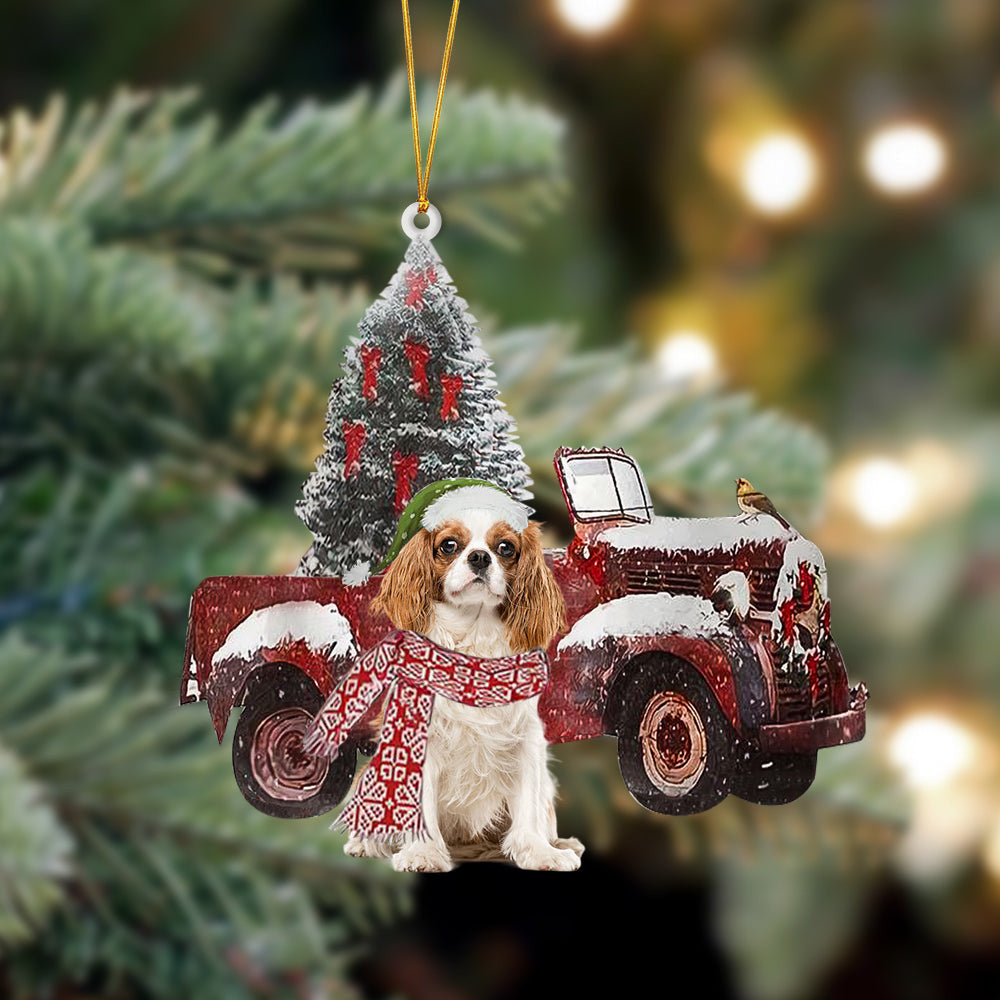 Cavalier King Charles Spaniel-Christmas Truck Two Sided Christmas Plastic Hanging Ornament, Happy Christmas Ornament, Christmas Gift, Christmas Decoration