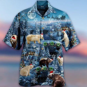 Amazing Bear With Christmas Blue Design Hawaiian Shirt,Hawaiian Shirt Gift,Christmas Gift