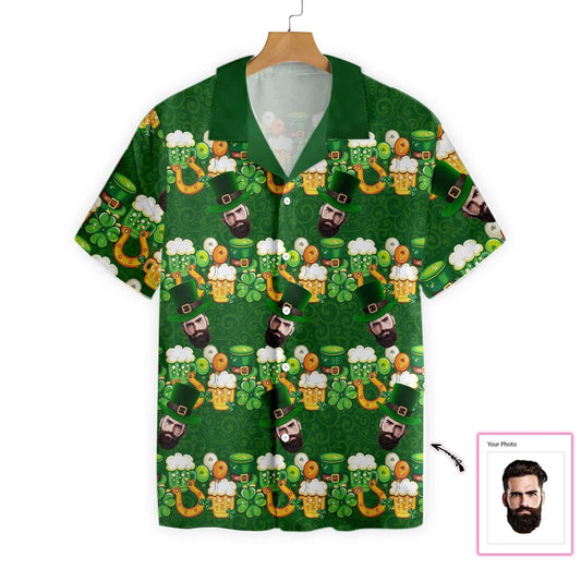 Saint Patrick's Day Beard Face Custom Photo Hawaiian Shirt, Hawaiian Shirt Gift, Christmas Gift