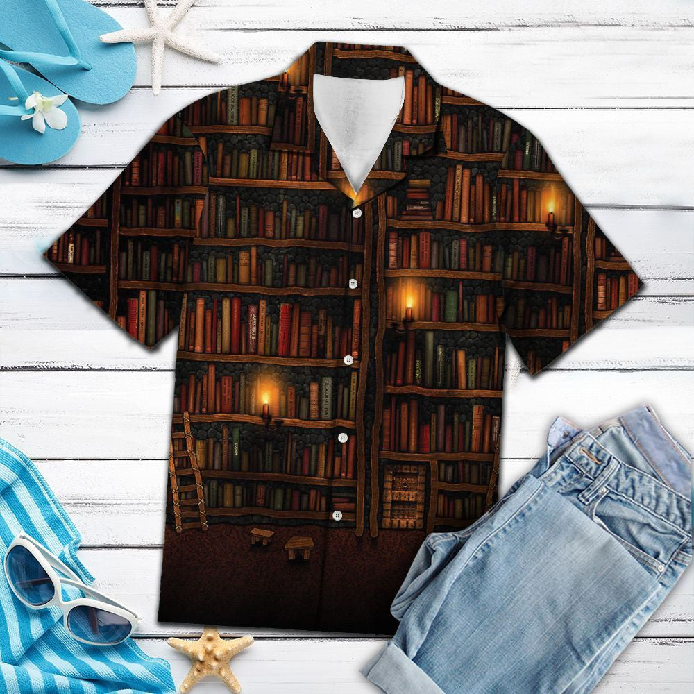 Classic Bookshelf In Library Design Hawaiian Shirt, Hawaiian For Gift