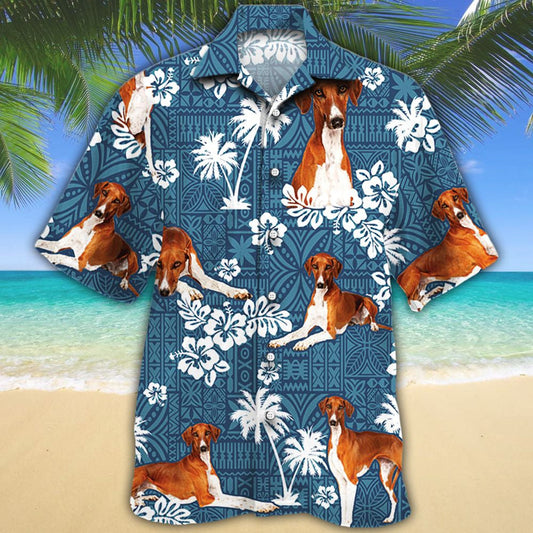 Azawakh Dog With White Palm Trees And Hibiscus Hawaiian Shirt, Hawaiian Shirt Gift, Christmas Gift