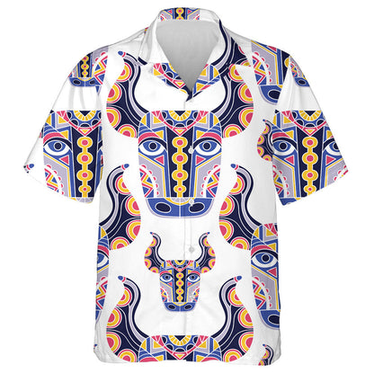 Bull Heads Cow Mask Backdrop Ethnic Style Hawaiian Shirt, Hawaiian Shirt Gift, Christmas Gift