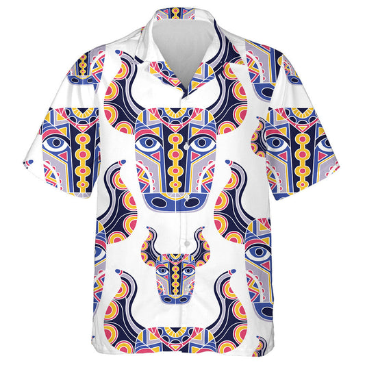 Bull Heads Cow Mask Backdrop Ethnic Style Hawaiian Shirt, Hawaiian Shirt Gift, Christmas Gift