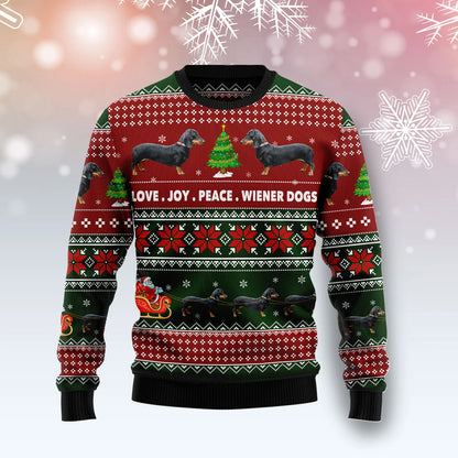 Dachshund Love Joy Peace unisex womens & mens, couples matching, friends, funny family ugly christmas holiday sweater gifts, Christmas Ugly Sweater