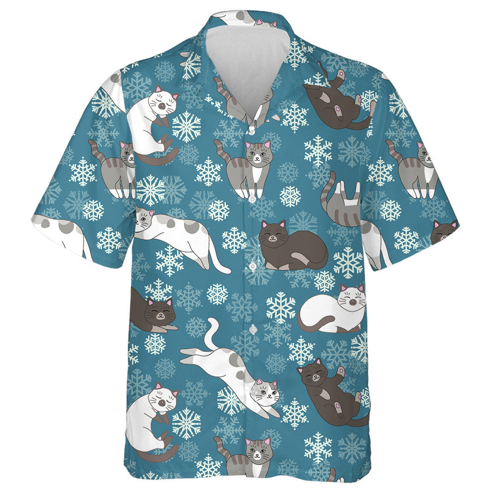 Sleeping And Playing Cat On The Blue Background Hawaiian Shirt, Hawaiian Shirt Gift, Christmas Gift
