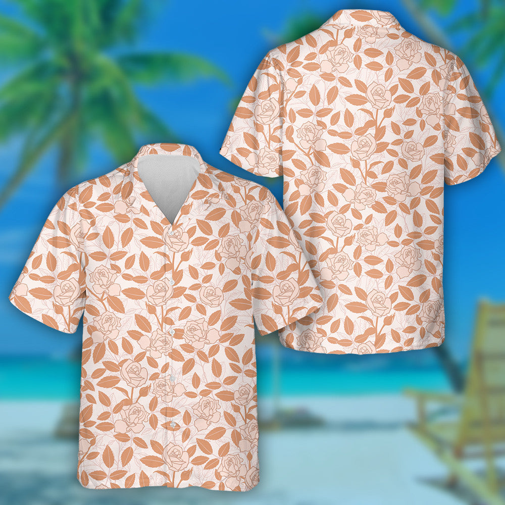 Hand Drawn Rose And Tree Branches In Coral Design Hawaiian Shirt, Hawaiian Shirt Gift, Christmas Gift